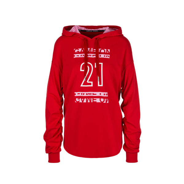 Sweater with hood and lettering