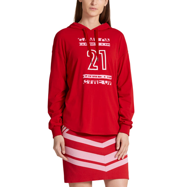 Sweater with hood and lettering