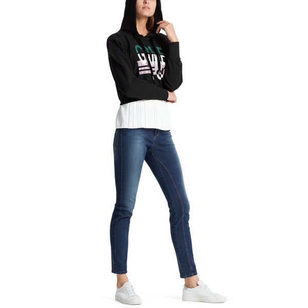 Cropped sweatshirt with hood and lettering
