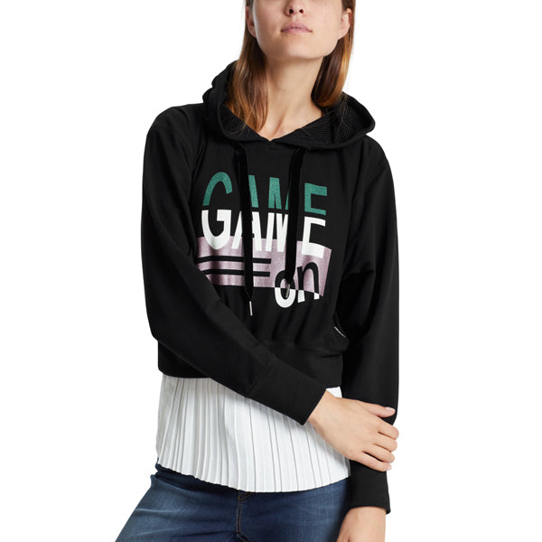 Cropped sweatshirt with hood and lettering