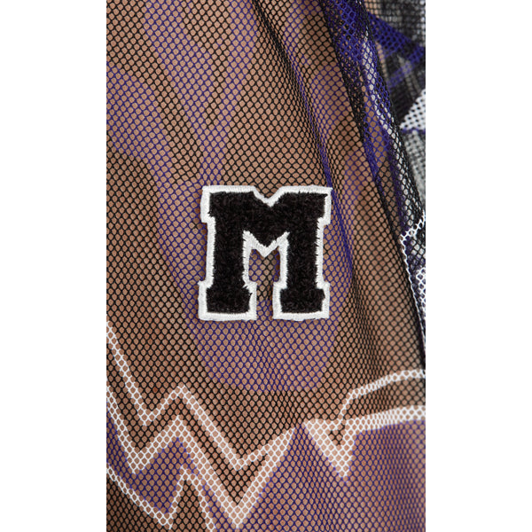 Printed top with hood in mesh fabric