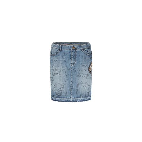 Skirt with applique and lettering