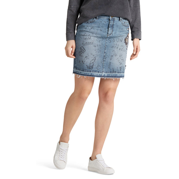 Skirt with applique and lettering