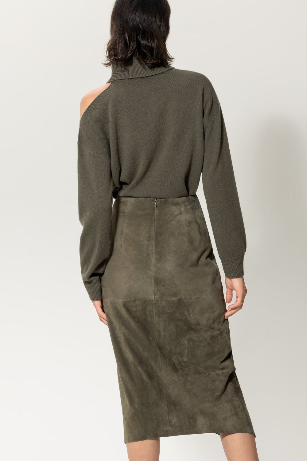 Suede Midi Skirt with ruffles