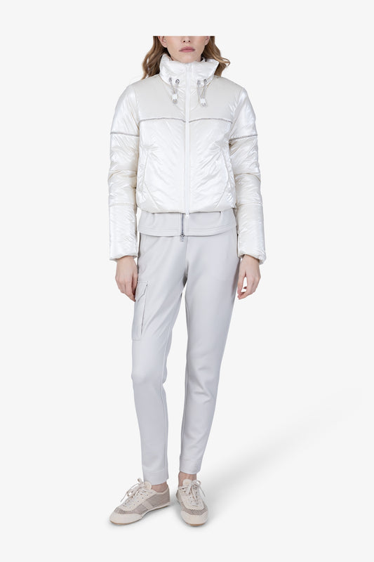 水鑽飾邊抽繩立領絎縫夾克