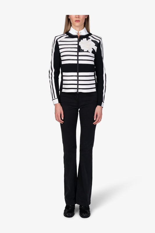 花朵貼繡裝飾條紋拉鏈夾克