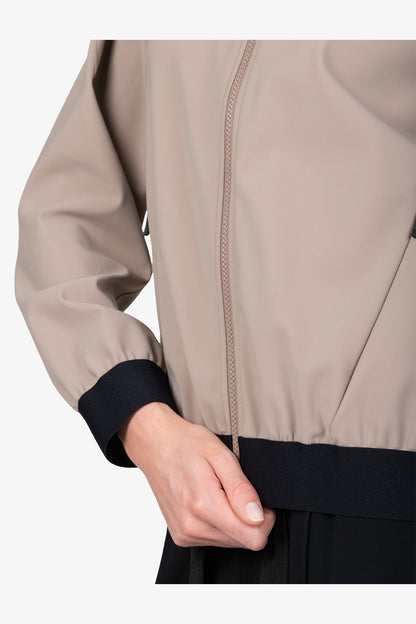 Logo鬆緊邊翻領拉鏈夾克