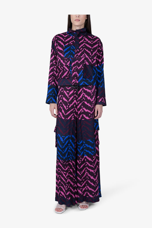 彩色波浪紋立領夾克