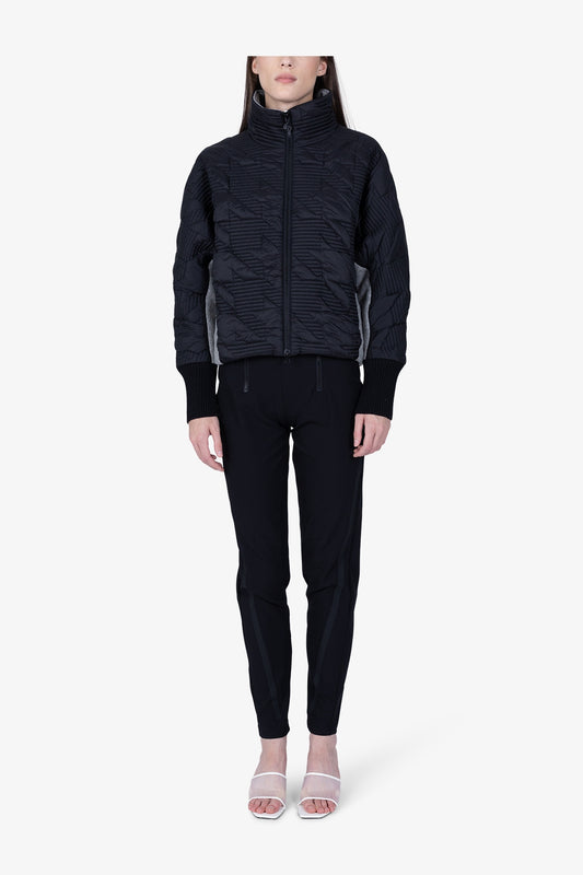 絎縫千鳥格圖案拉鏈立領夾克