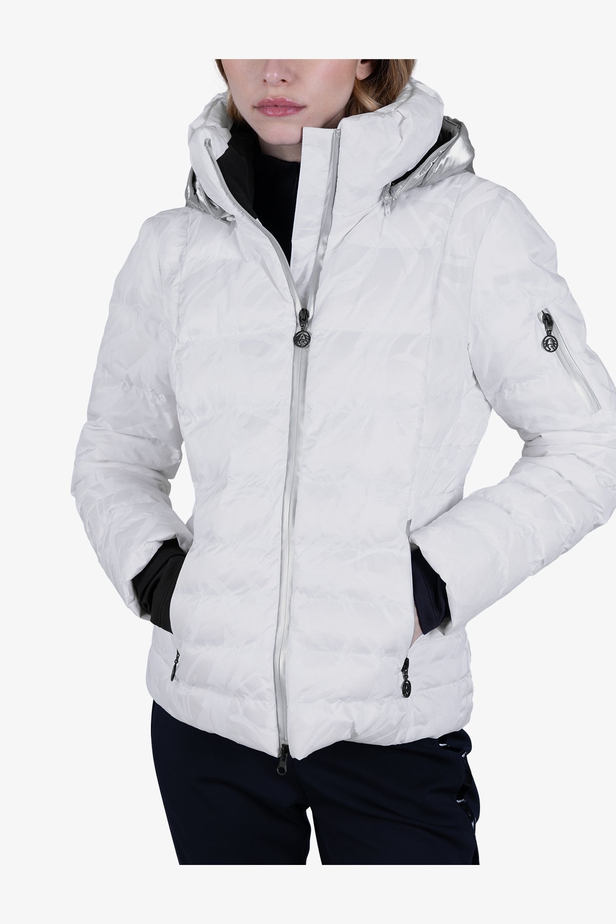 連帽立領提花羽絨夾克