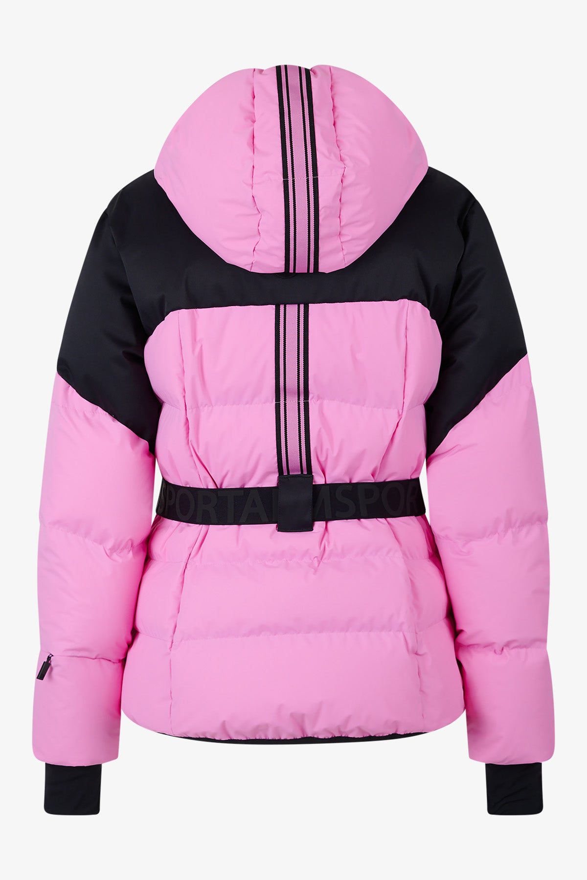 抽繩連帽撞色拼接羽絨滑雪夾克