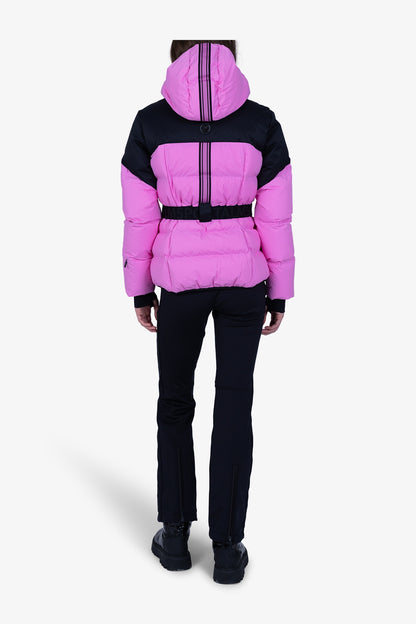 抽繩連帽撞色拼接羽絨滑雪夾克