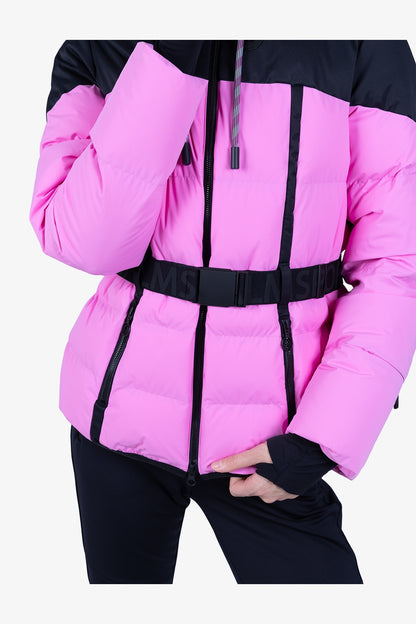 抽繩連帽撞色拼接羽絨滑雪夾克