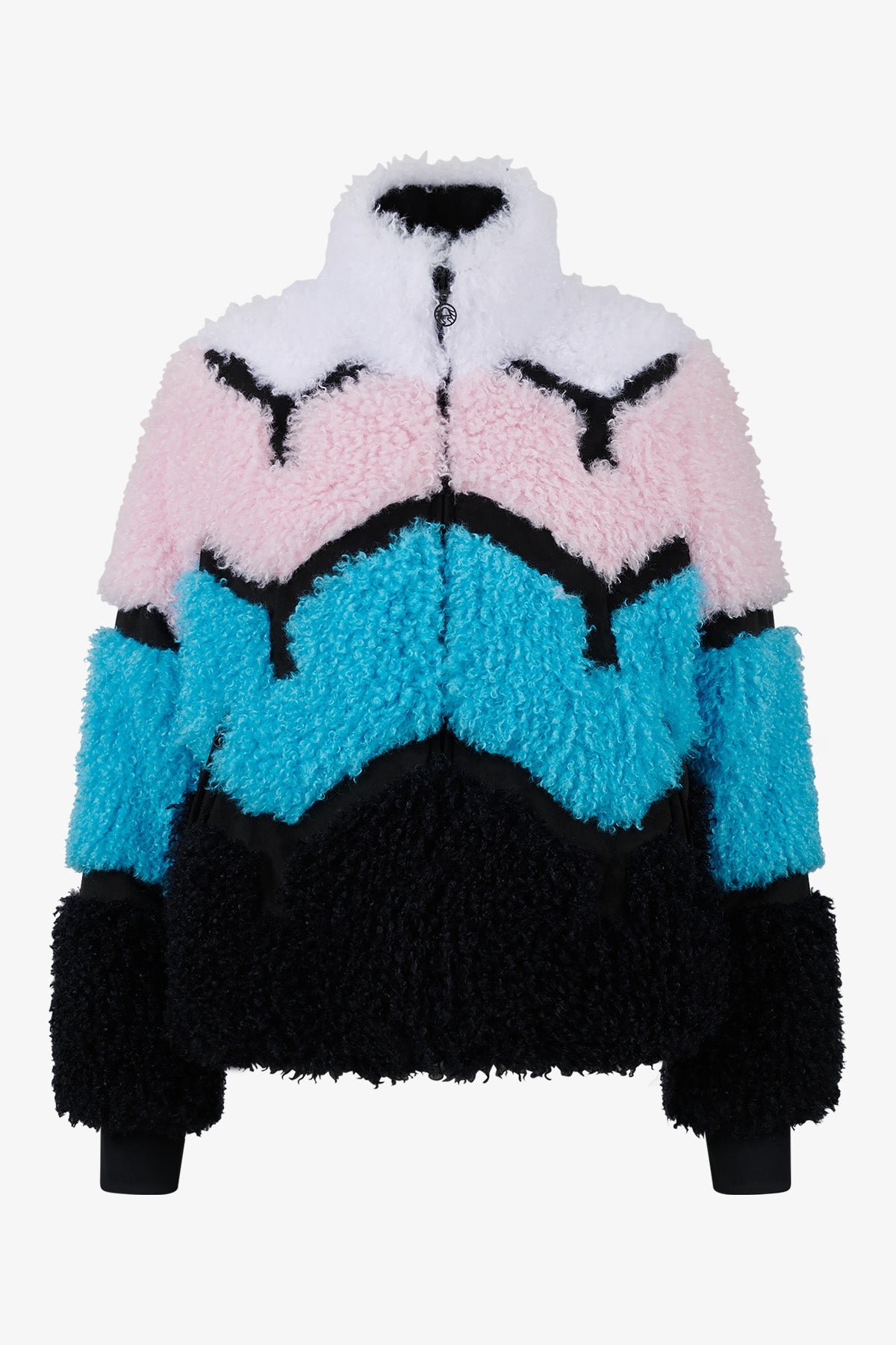 撞色條紋拼接仿皮草夾克