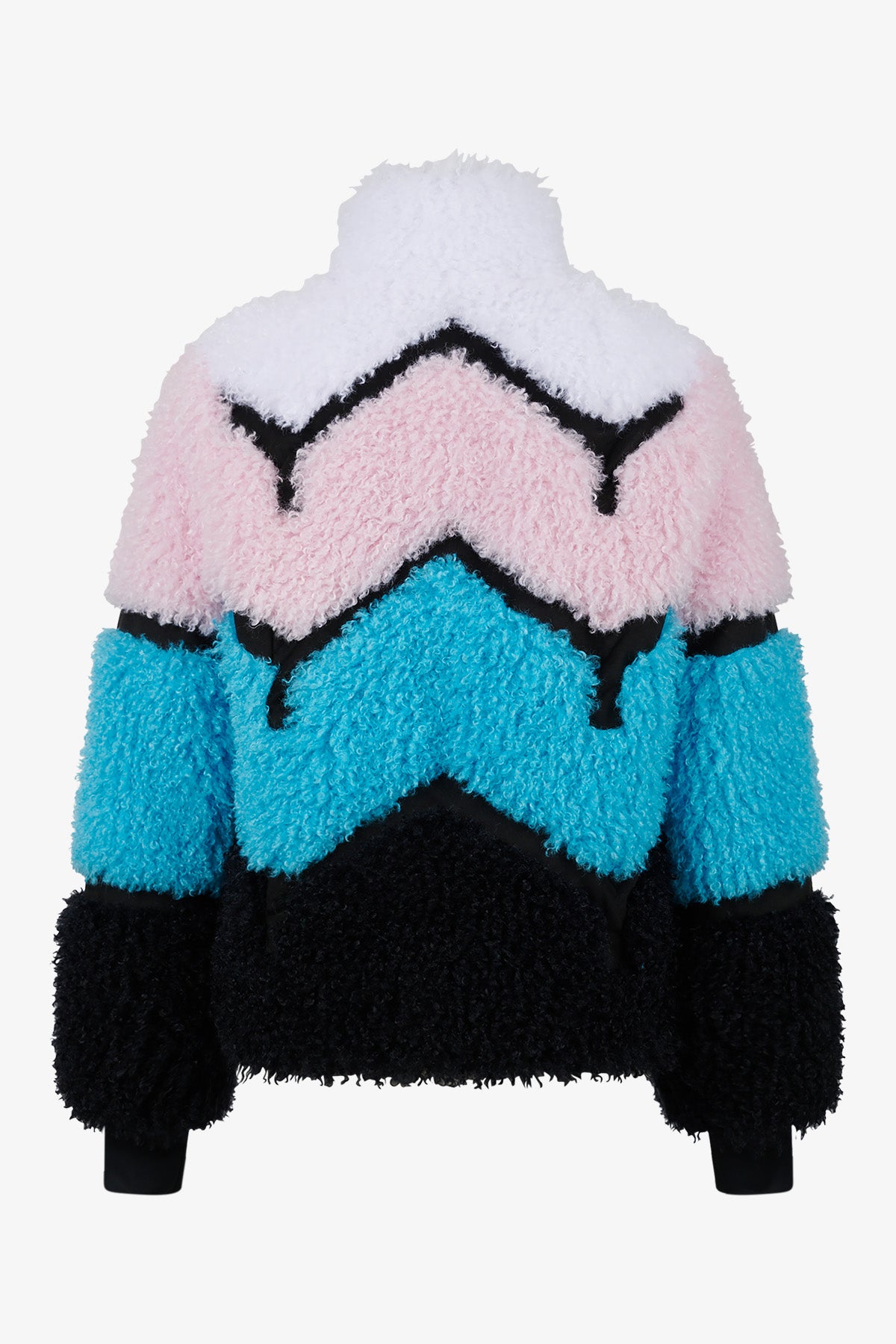 撞色條紋拼接仿皮草夾克