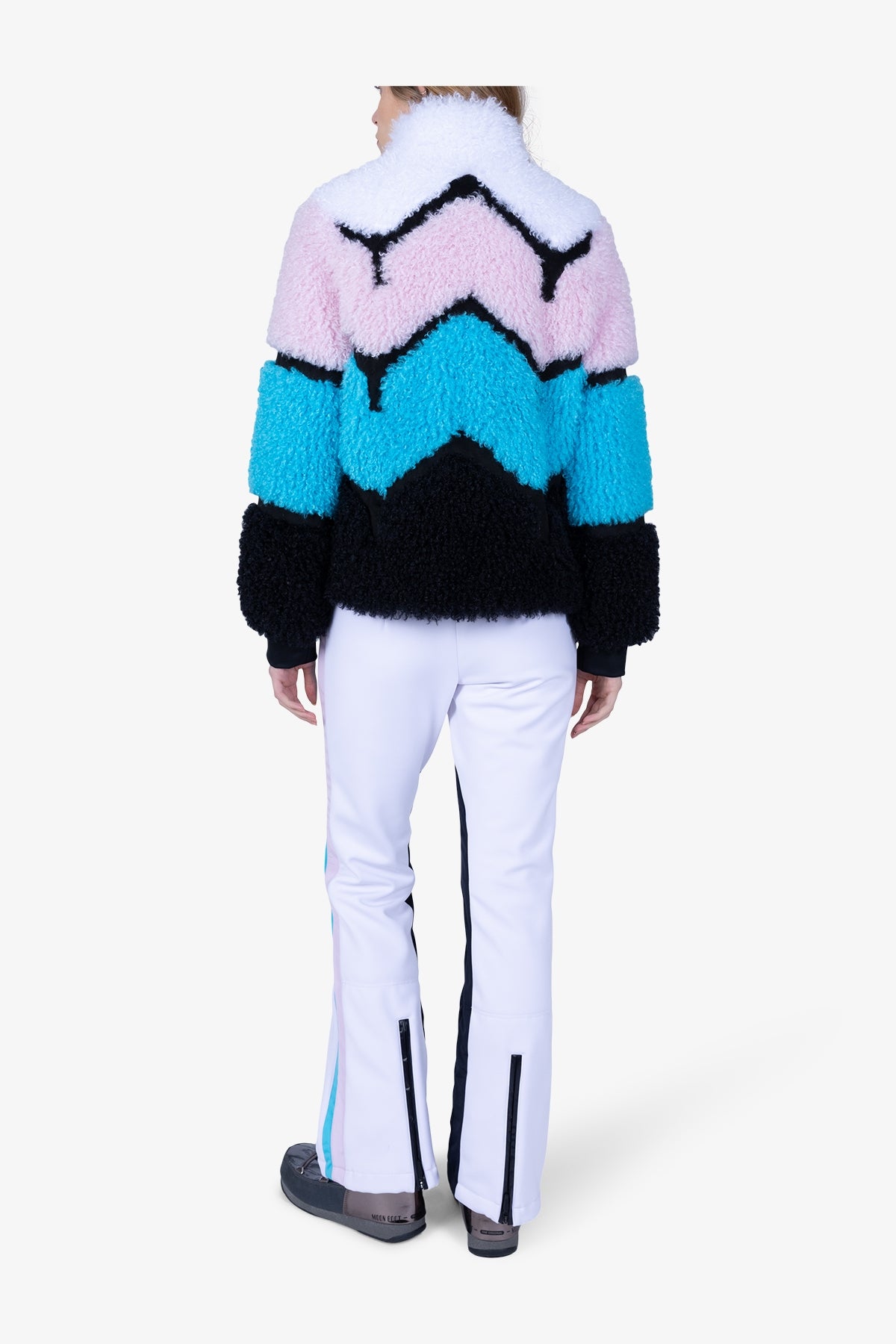 撞色條紋拼接仿皮草夾克