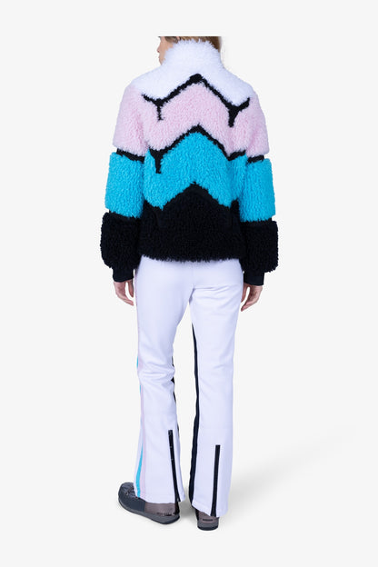 撞色條紋拼接仿皮草夾克