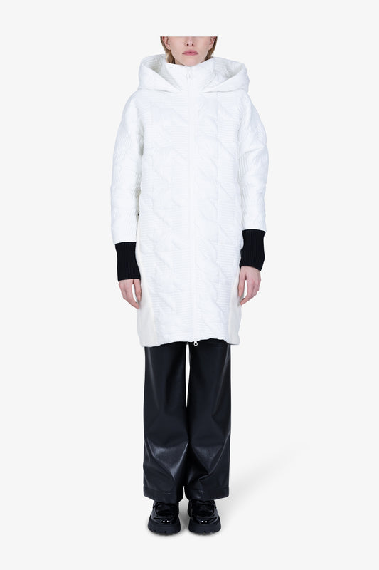 絎縫拼接連帽立領拉鏈長款外套