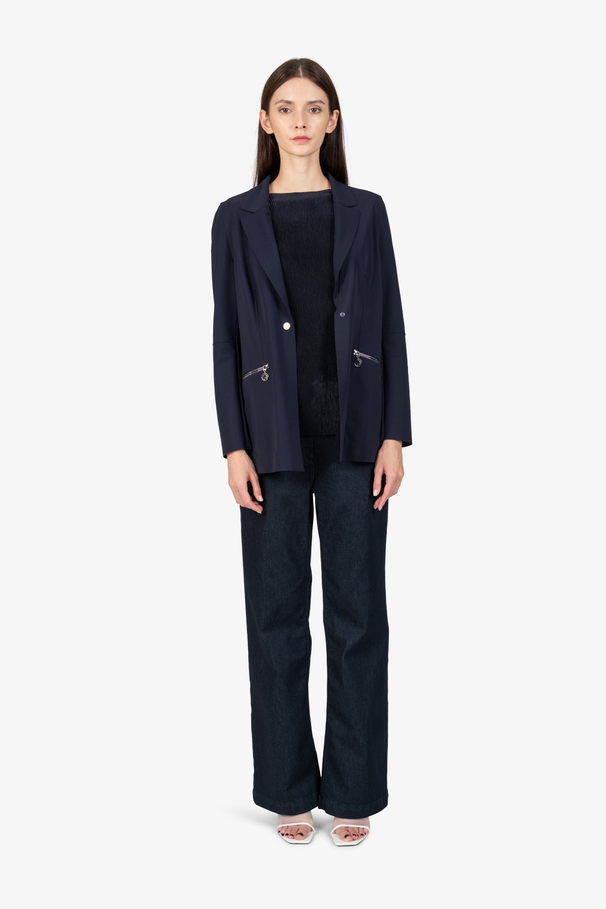 Long Blazer with Lapel Collar