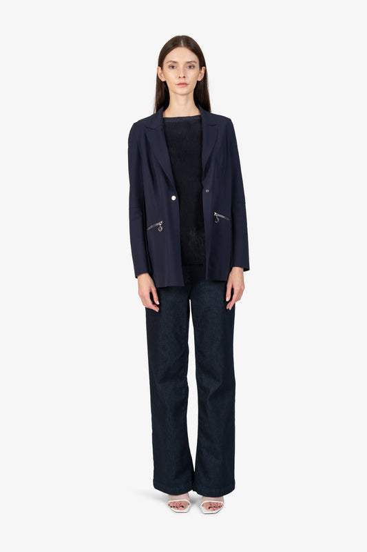 Long Blazer with Lapel Collar