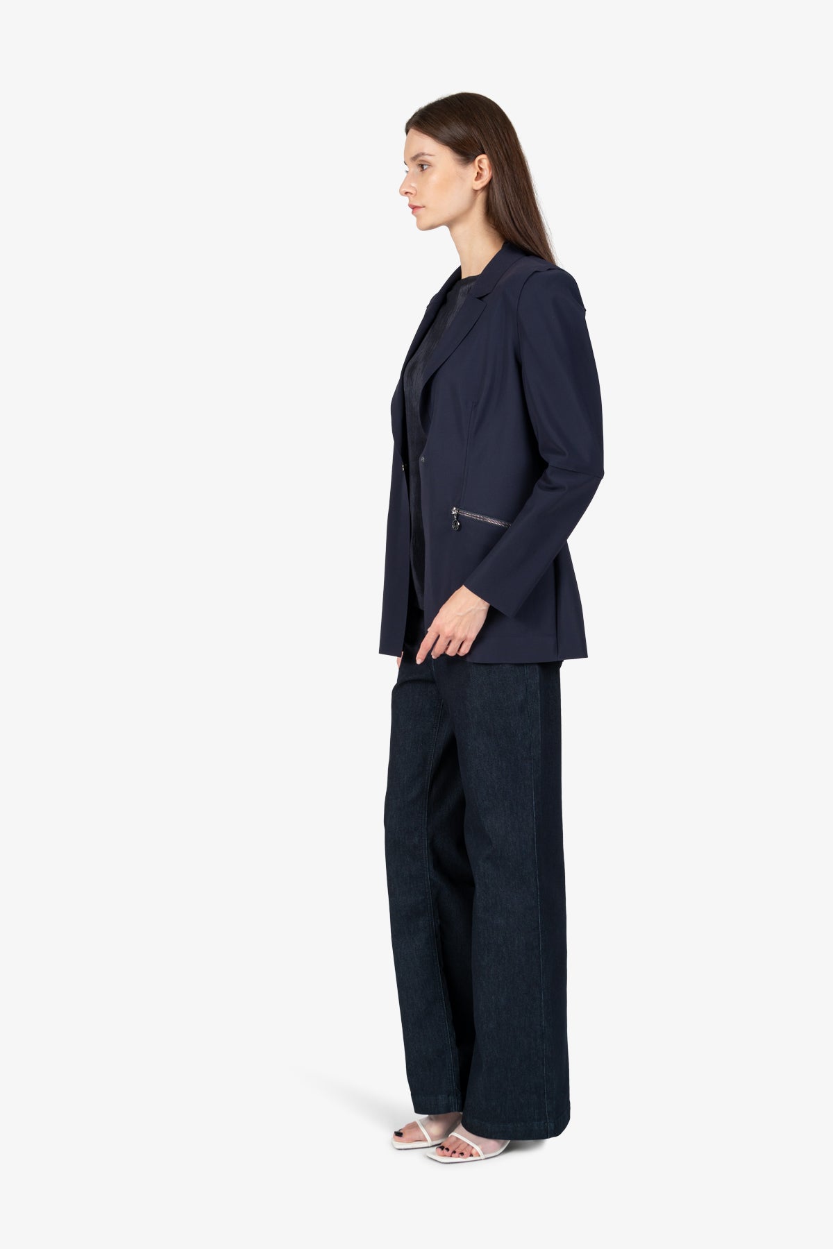 Long Blazer with Lapel Collar