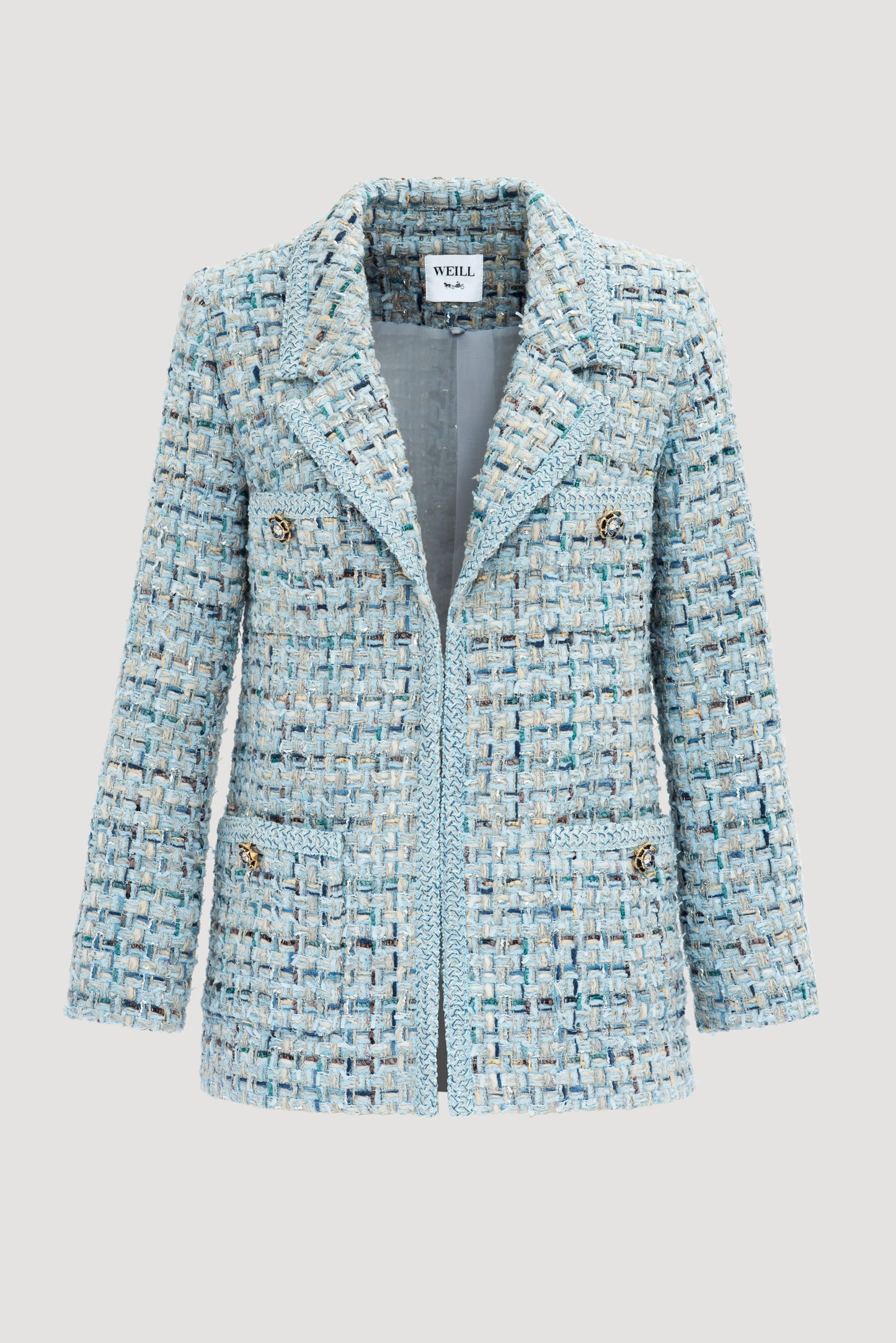 Pastel Tweed Blazer with Braiding