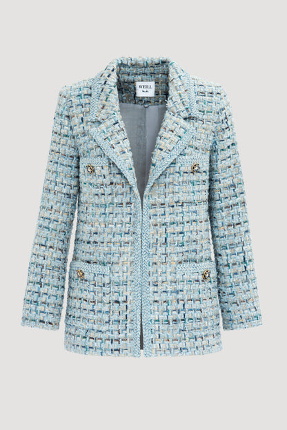 Pastel Tweed Blazer with Braiding