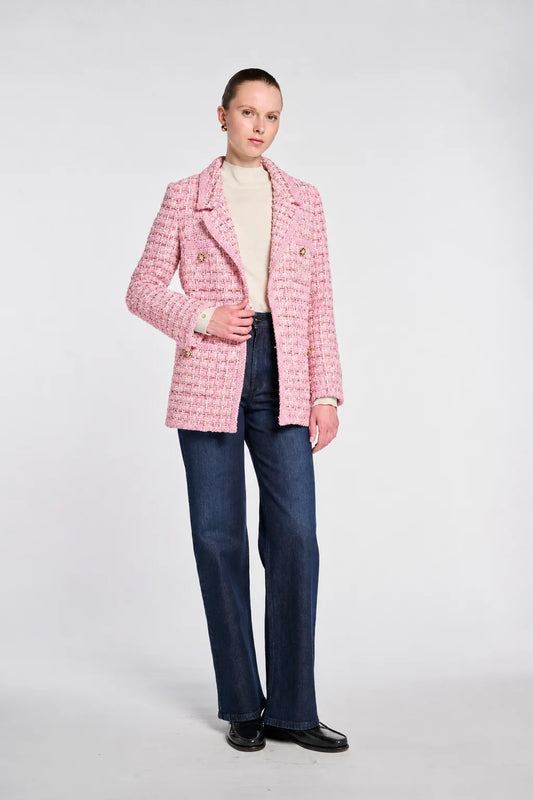 Pastel Tweed Blazer with Braiding