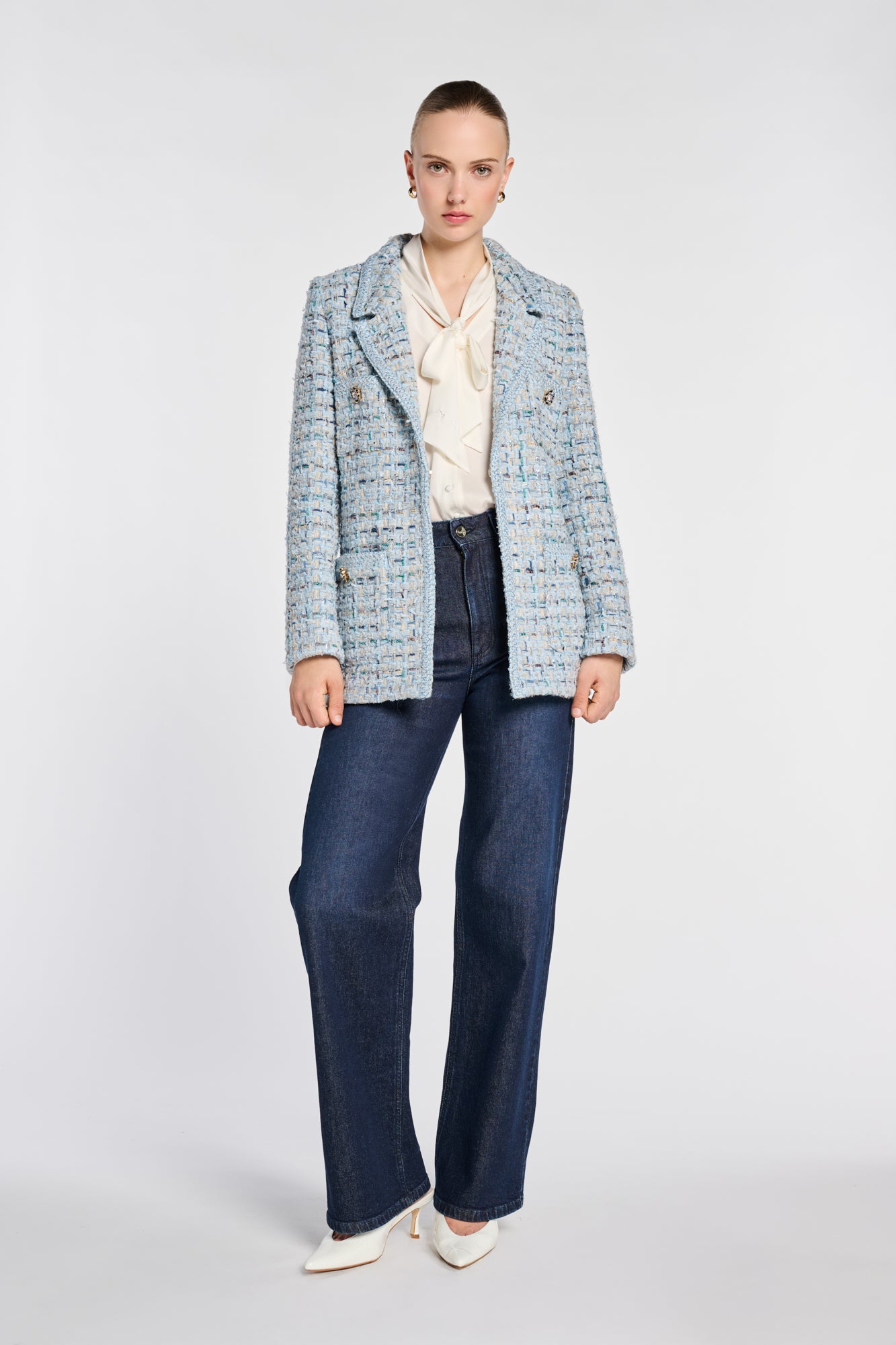 Pastel Tweed Blazer with Braiding