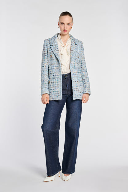 Pastel Tweed Blazer with Braiding