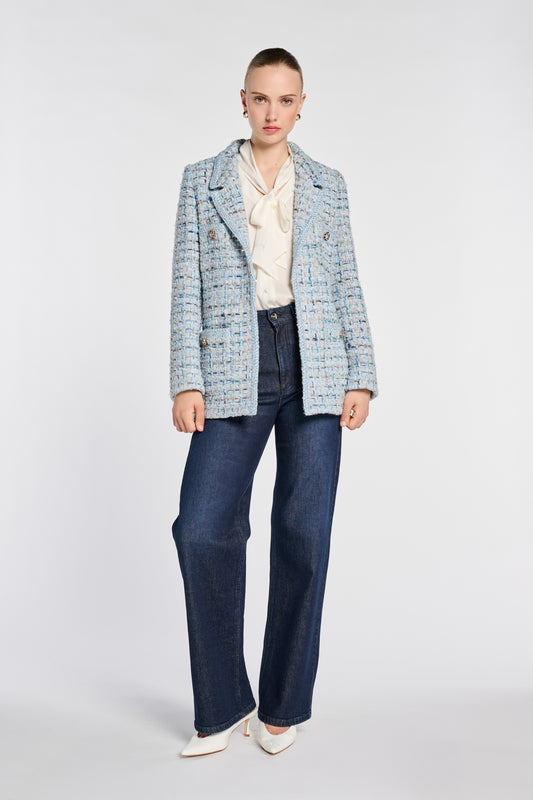Pastel Tweed Blazer with Braiding