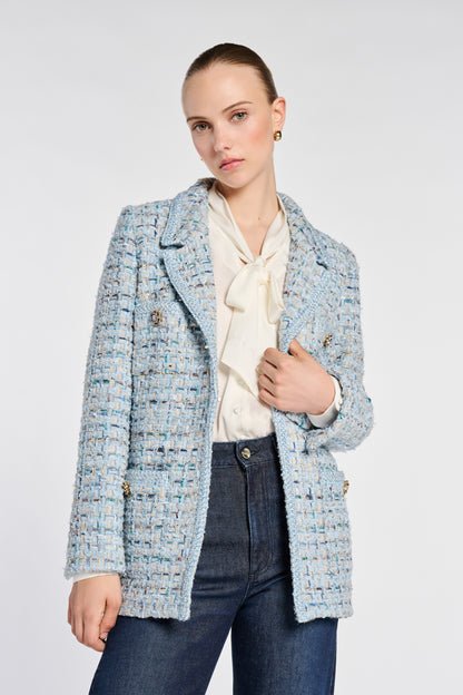 Pastel Tweed Blazer with Braiding