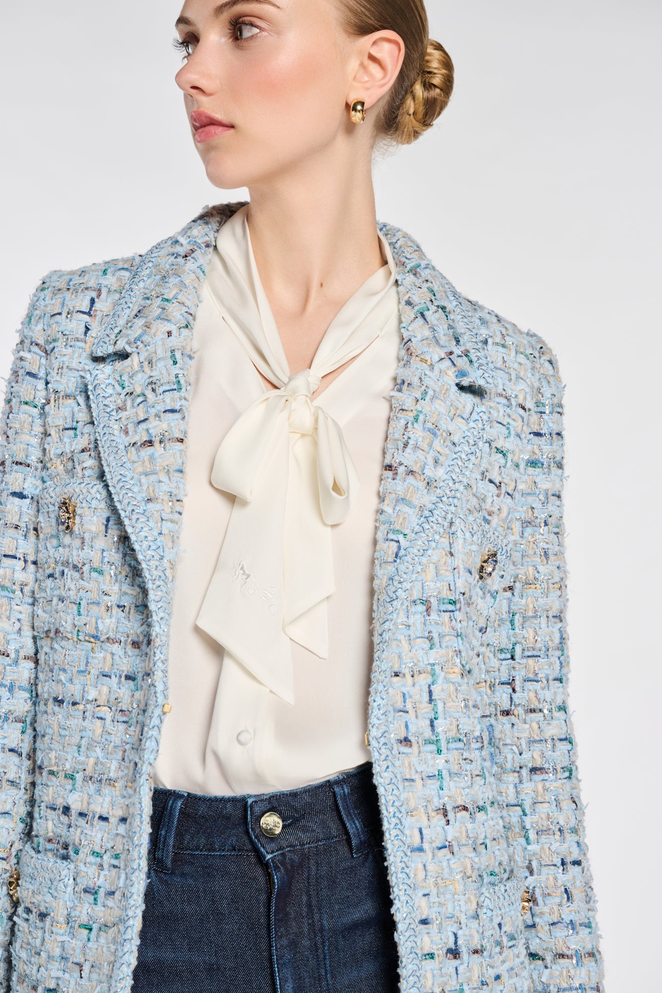 Pastel Tweed Blazer with Braiding