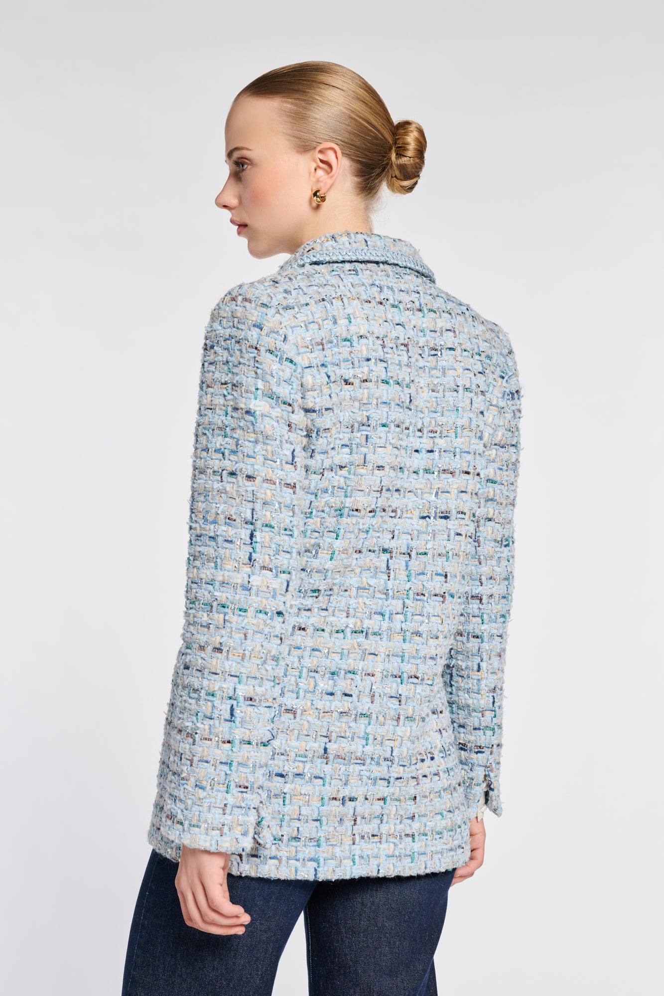 Pastel Tweed Blazer with Braiding