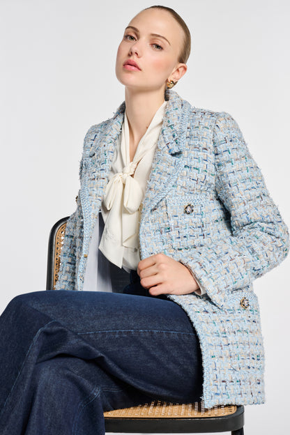 Pastel Tweed Blazer with Braiding