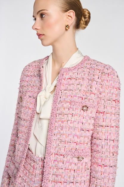 Pastel Tweed Jacket with Braiding