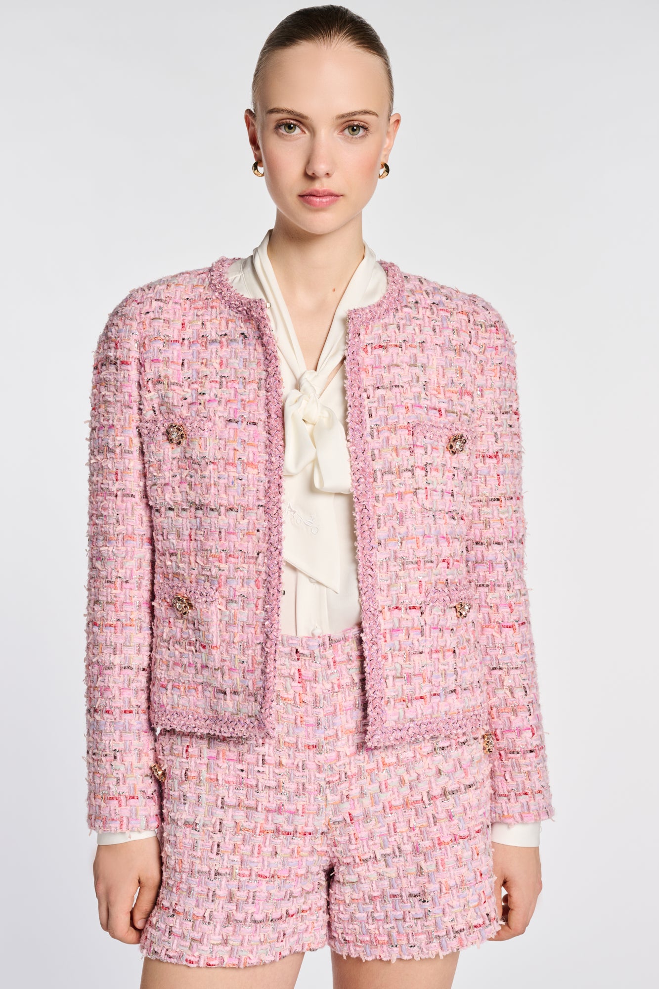 Pastel Tweed Jacket with Braiding