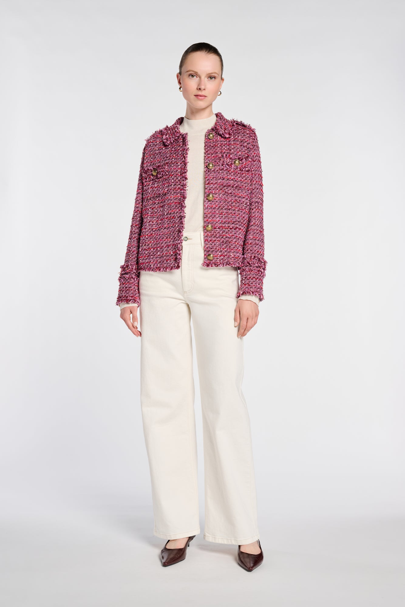 Fringed Tweed Shirt Jacket
