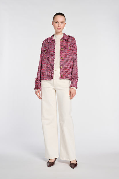 Fringed Tweed Shirt Jacket