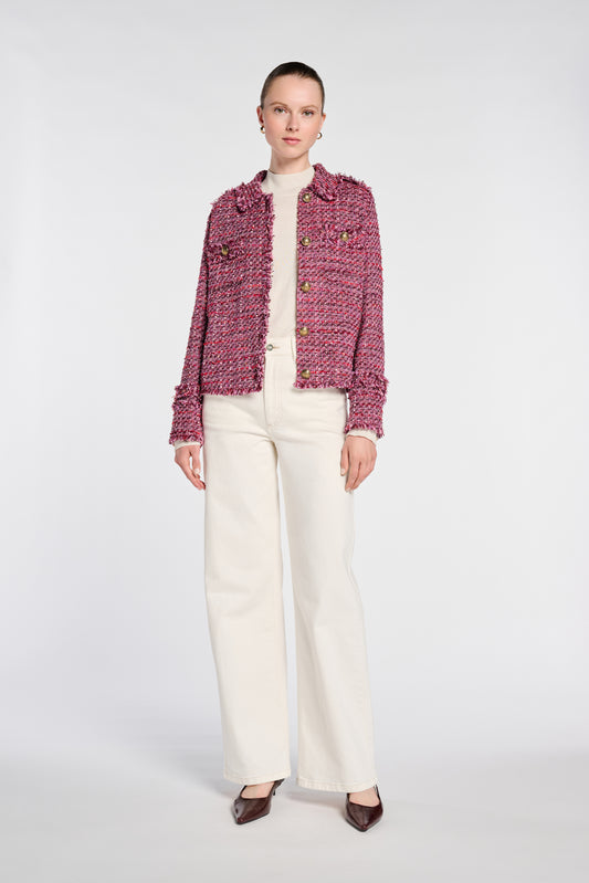 Fringed Tweed Shirt Jacket