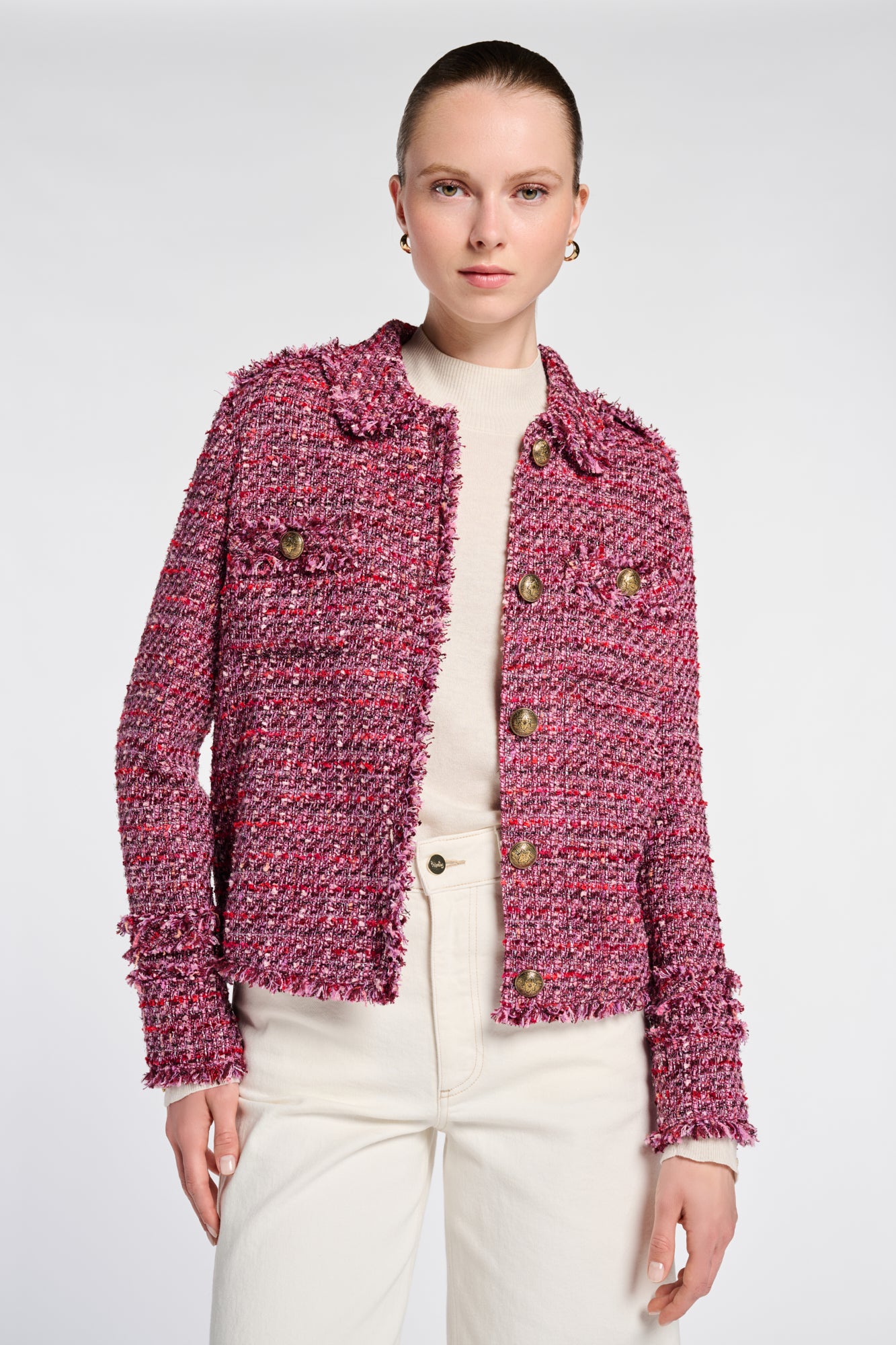 Fringed Tweed Shirt Jacket