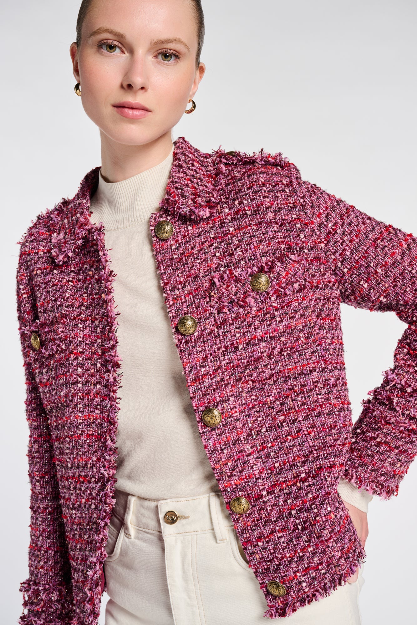 Fringed Tweed Shirt Jacket