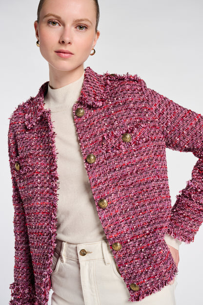 Fringed Tweed Shirt Jacket