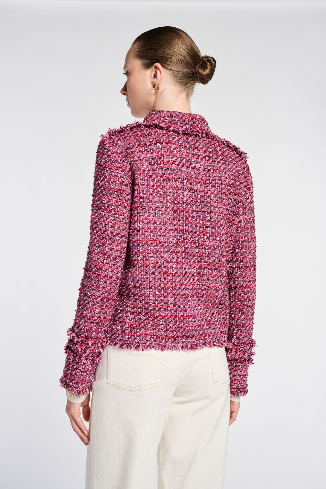 Fringed Tweed Shirt Jacket