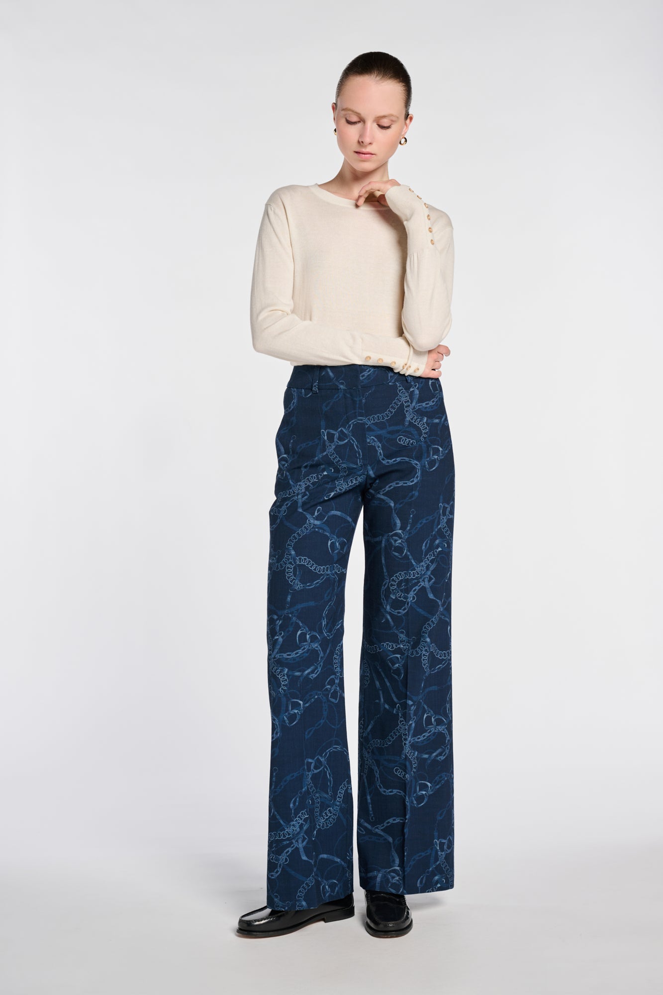 Printed Denim Trousers
