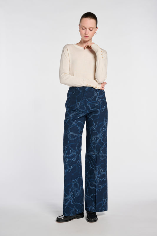 Printed Denim Trousers