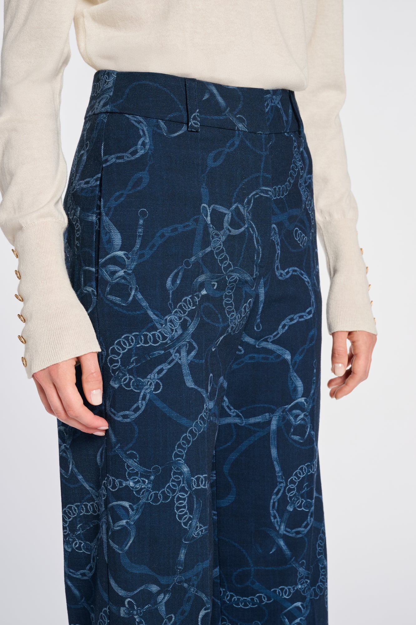 Printed Denim Trousers