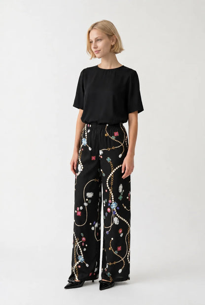 Printed Elastic-waist Trousers