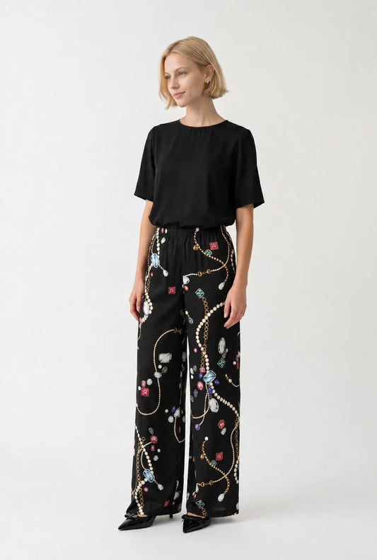 Printed Elastic-waist Trousers