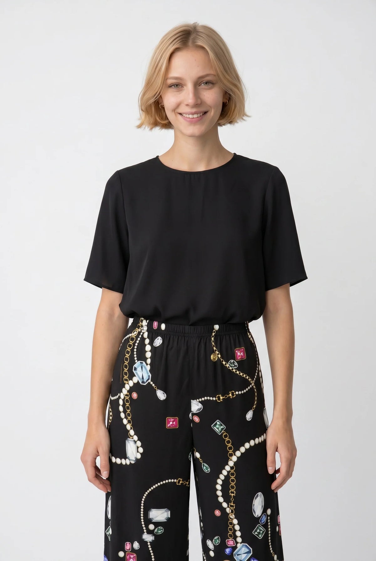 Printed Elastic-waist Trousers